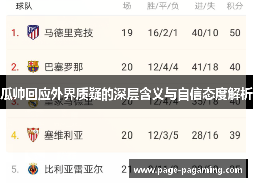 瓜帅回应外界质疑的深层含义与自信态度解析